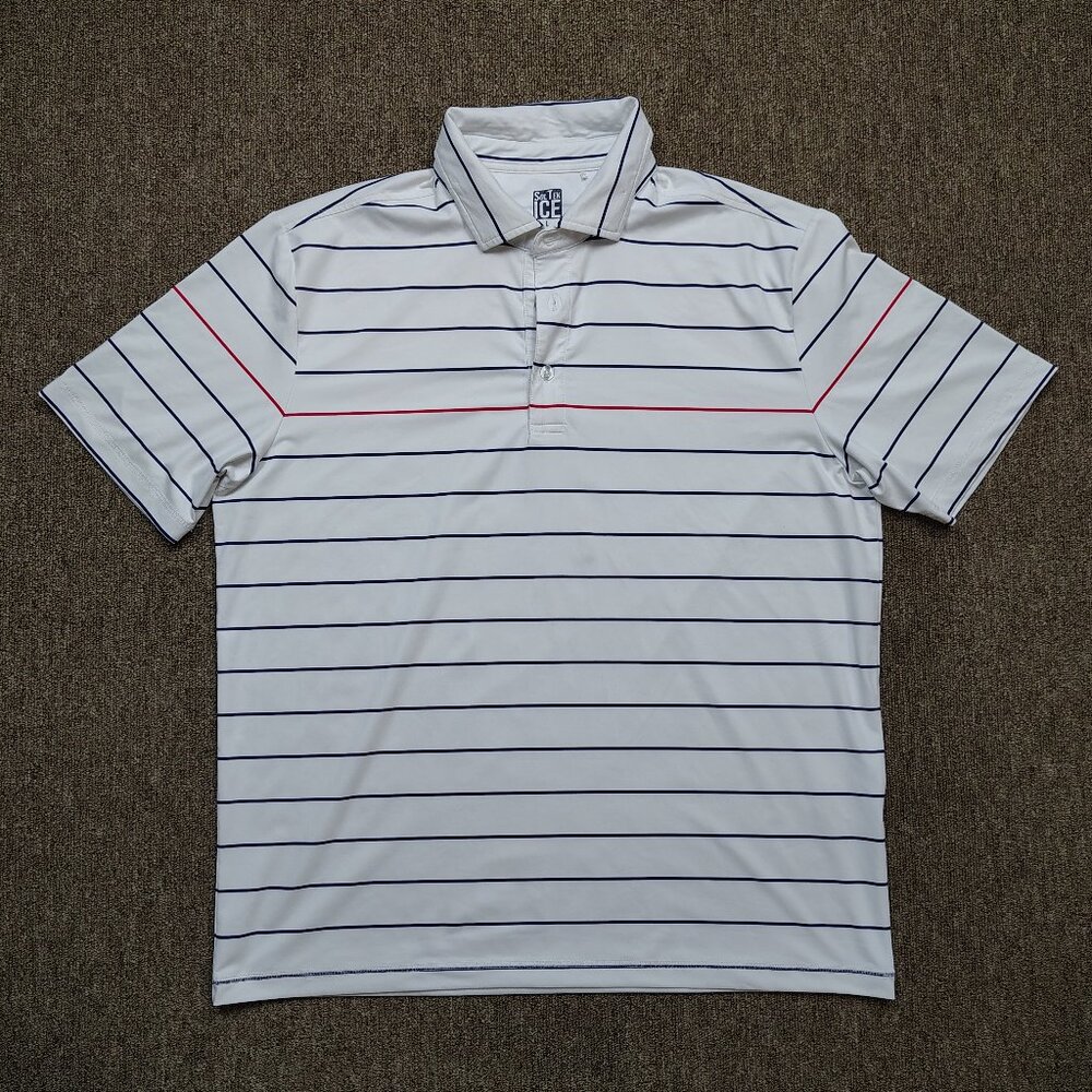 SANSOLEIL SOLTEK ICE Polo Men L White Striped UV50 Sun Protection Performance